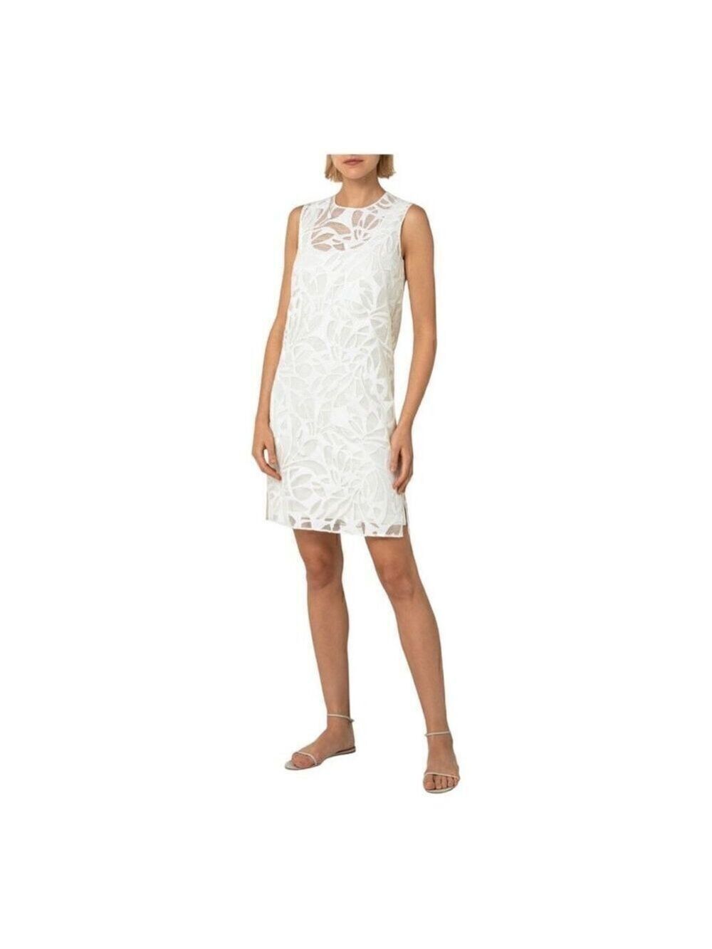 Akris Punto Cream Faux Leather Leaves Dress Size 6 NWT
